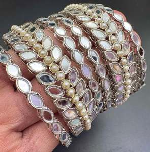 Silver colour Mirror work bangles set (price per pack)