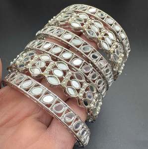 Silver colour Mirror work bangles set (price per pack)