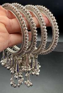 Oxidised Bracelets Bangles: Jerkan stone work design oxidised bangles with latkan with Ghnghroo set (price per set)4 bangles in one set