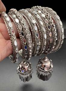 Jerkan stone work design oxidised bangles with latkan set (price per set)4 bangl&hellip;