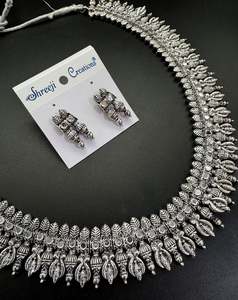 Oxidised Necklace: Beautiful work oxidised necklace with earrings