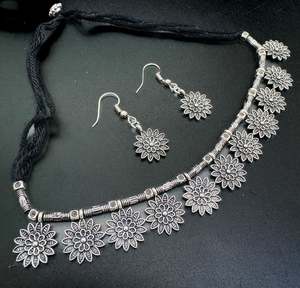 Oxidised Necklace: Beautiful work oxidised necklace with earrings
