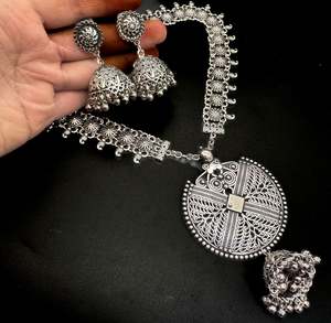 Oxidised Necklace: Beautiful work oxidised necklace with earrings