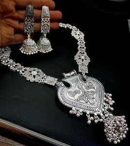 Oxidised Necklace: Beautiful work oxidised heavy necklace with earrings