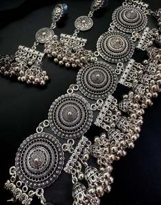 Oxidised Necklace: Beautiful work oxidised heavy choker with earrings