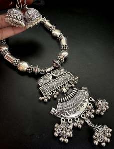 Oxidised Necklace: Beautiful work oxidised necklace with earrings