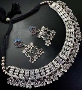 Oxidised Necklace: Beautiful work oxidised necklace with earrings