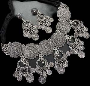 Oxidised Necklace: Beautiful work oxidised necklace with earrings