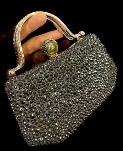 Crystals Handwork designer hand bag with handle to carry with chain inside the c&hellip;