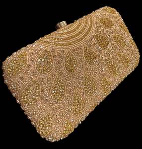 Stone work and pearls work beaded Handwork designer clutch bag with handle to ca&hellip;