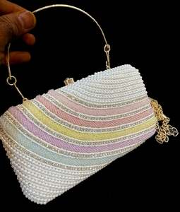 Stone work and pearls work beaded Handwork designer clutch bag with handle to ca&hellip;