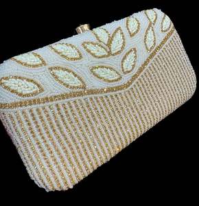 Stone work Handwork designer clutch bag with handle to carry with chain inside t&hellip;