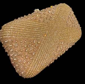 Clutch Bag And Potli Bag: Stone work Handwork designer clutch bag with handle to carry with chain inside the clutch (can be attached or detached)