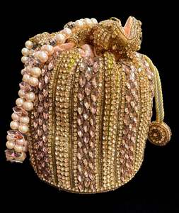 Clutch Bag And Potli Bag: Bridal style Pearls beaded with stones work hand bag /potli bag