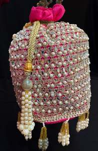 Clutch Bag And Potli Bag: Pearls and mirrors beaded with stones work hand bag /potli bag