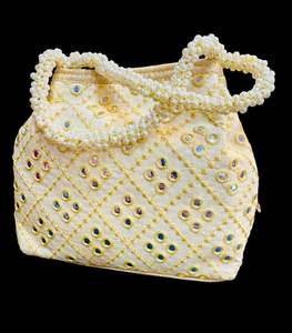 Clutch Bag And Potli Bag: Pearls with stones work hand bag /potli bag