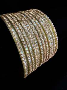 Glass Bangles: Golden color stone work beautiful Glass Bangles (1 Dozen in 1 pack ) Price per pack