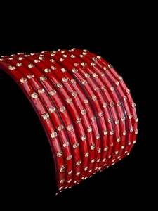 Red color with stone work beautiful Glass Bangles (1 Dozen in 1 pack ) Price per pack