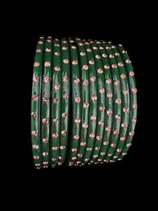 Green color with stone work beautiful Glass Bangles (1 Dozen in 1 pack ) Price per pack