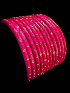 Hot Pink color with stone work beautiful Glass Bangles (1 Dozen in 1 pack ) Price per pack