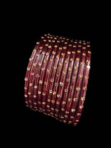 Maroon color with stone work beautiful Glass Bangles (1 Dozen in 1 pack ) Price per pack