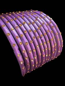 Lavender color with stone work beautiful Glass Bangles (1 Dozen in 1 pack ) Price per pack
