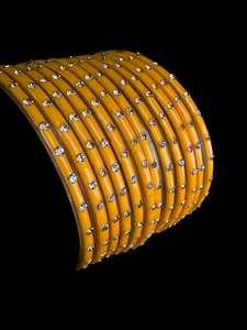 Glass Bangles: Haldi Yellow color with stone work beautiful Glass Bangles (1 Dozen in 1 pack ) Price per pack