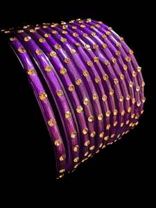 Purple color with stone work beautiful Glass Bangles (1 Dozen in 1 pack ) Price per pack