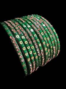 Glass Bangles: Green color with stone work beautiful Glass Bangles (1 Dozen in 1 pack ) Price per pack