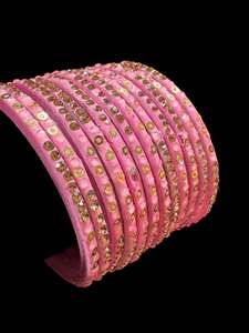 Glass Bangles: Baby Pink color with stone work beautiful Glass Bangles (1 Dozen in 1 pack ) Price per pack