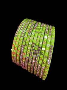 Lime Green color with stone work beautiful Glass Bangles (1 Dozen in 1 pack ) Price per pack