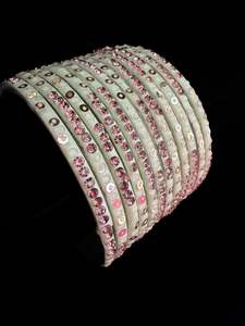 Glass Bangles: Pastel Mint color with stone work beautiful Glass Bangles (1 Dozen in 1 pack ) Price per pack
