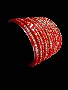 Glass Bangles: Red color with stone work beautiful Glass Bangles (1 Dozen in 1 pack ) Price per pack