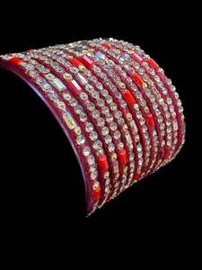 Glass Bangles: Red color with stone work beautiful Glass Bangles (1 Dozen in 1 pack ) Price per pack