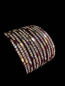Glass Bangles: Maroon color with stone work beautiful Glass Bangles (1 Dozen in 1 pack ) Price per pack