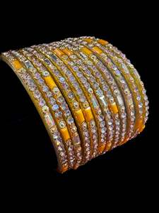 Haldi Yellow color with stone work beautiful Glass Bangles (1 Dozen in 1 pack ) &hellip;