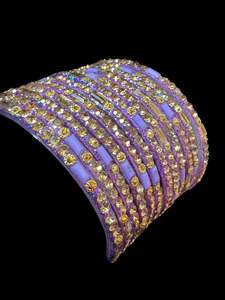 Glass Bangles: Lavender color with stone work beautiful Glass Bangles (1 Dozen in 1 pack ) Price per pack