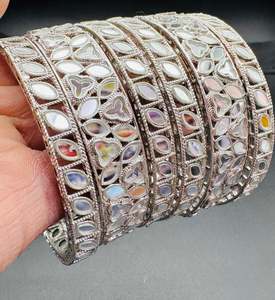 Silver colour Mirror work bangles set (price per pack)