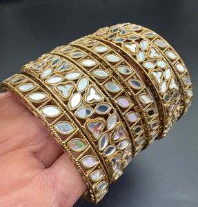 Golden colour Mirror work bangles set (price per pack)