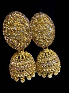 Dark Gold color Beautiful pearls with kundan work jhumka