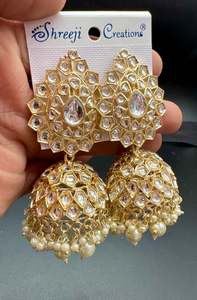 Earring All Styles: Bigger size and lite weight Beautiful pearls with kundan work jhumka