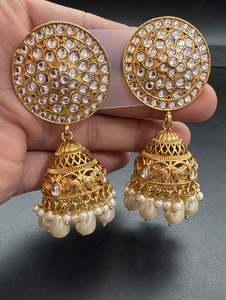 Earring All Styles: Kundan Stone With Pearls Work Beautiful Jhumka