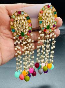 Earring All Styles: Kundan Stone With Pearls Work Beautiful Jhumka