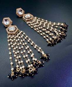Black Pearls and kundan work long earrings