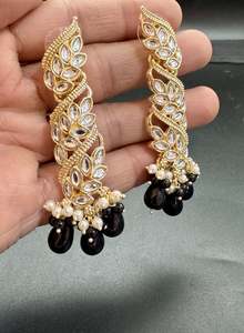Black Pearls and kundan work long earrings