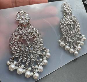 Polki stone beautiful earrings with pearls hanging