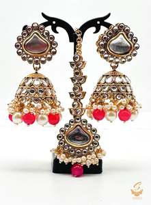 Ruby & White Pearls with kundan stone beautiful Jhumka with tikka set