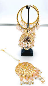 Rosegold pearls work Jadau work Beautiful jhumka balian with tikka set