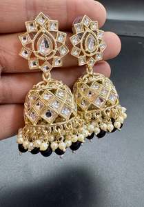 Jhumka: Polki stone with pearls and meenakari work beautiful Jhumka