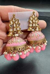 Jhumka: Polki stone with pearls and meenakari work beautiful Jhumka